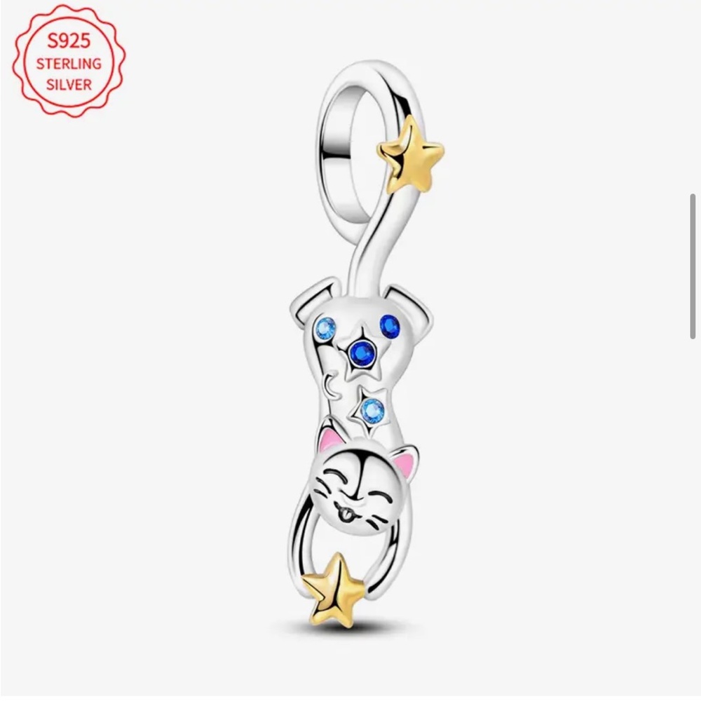 925 Star Catching Kitty Jewelry Charm-NEW